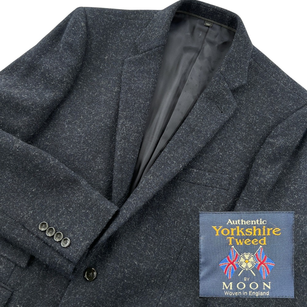J Crew Moon Yorkshire Tweed Blazer Men 42R Navy Blue Wool Two Button Sport Coat